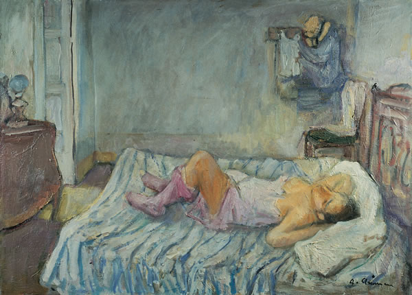 Riposo sul letto, anni ’60, olio su tela, cm 50x70, Lecce, collezione privata